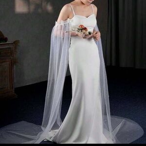 Detachable Sheer Cape with Pearl Detail